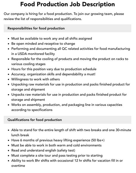 Duties And Responsibilities of Food Production .